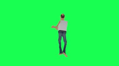 3D Sıska Adam salsa yapıyor. Sol açı izole edilmiş yeşil ekran karakteri. Sevimli kroma anahtar animasyonu.