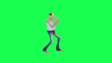 3D uzun, kel, keş, rapçi yeşil ekran karikatür karakteri, şirin krom anahtar arka plan animasyonu.