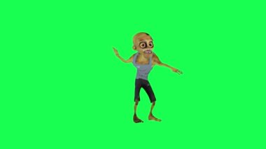Yeşil ekran 3 boyutlu zombi dansı yapan samba sol açılı çizgi film karakteri komik sevimli cg canlandırma döngüsü