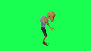 Nazik zombi 3d izole edilmiş yeşil ekran dansı robot hip hop sol açılı çizgi film karakteri komik sevimli cg canlandırma animasyon döngüsü