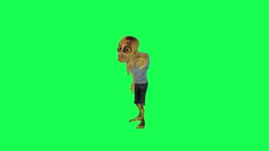 Yeşil ekran 3D animasyon zombi animasyonu. Dik açıdan hip-hop dansı. Çizgi film karakteri.