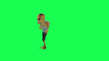 Yeşil ekran 3D animasyon zombi dansı hip hop ve break dans doğru açıyla çizgi film karakteri komik cg canlandırma animasyon döngüsü