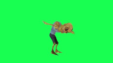 Dans eden ve tezahürat yapan 3 boyutlu zombiler yeşil ekran çizgi film karakteri komik sevimli CG canlandırma döngüsü