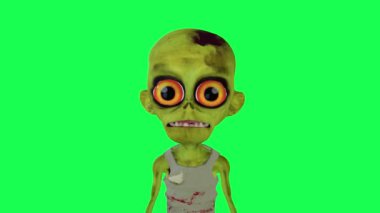 3D bebek zombi yeşil ekran konuşuyor. Karikatür karakteri. Komik sevimli cg canlandırma döngüsü.