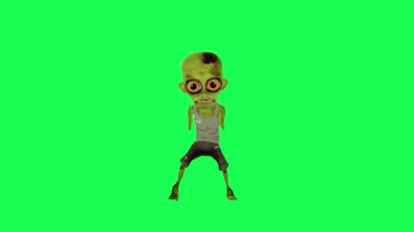 Funny cartoon zombie green screen butt dance front angle cartoon character funny cute cg render animation loop