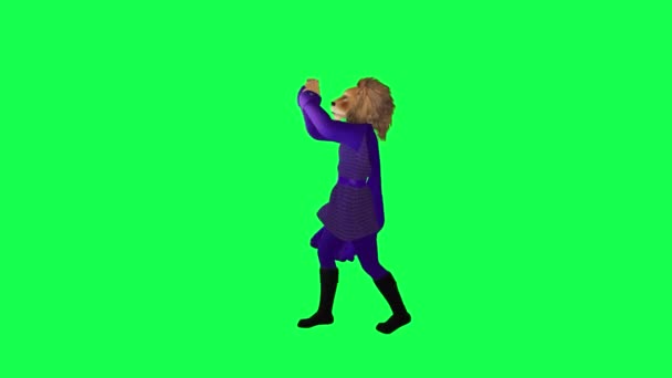 Фіолетовий Анімований Лев Танцює Самбу Ізольовано Зеленому Екрані Від Персонажа — стокове відео