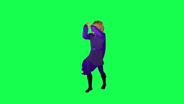 Púrpura León Animado Samba Bailando Aislado Pantalla Verde Desde Ángulo — Vídeo de stock
