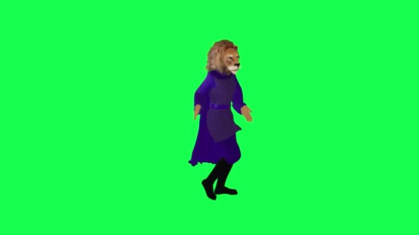 Löwenkönig Lila Kleid Tanzen Feier Isoliert Auf Grünem Bildschirm Aus — Stockvideo