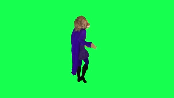 Lew Król Fioletowy Strój Taniec Uroczystości Izolowane Zielonym Ekranie Lewej — Wideo stockowe
