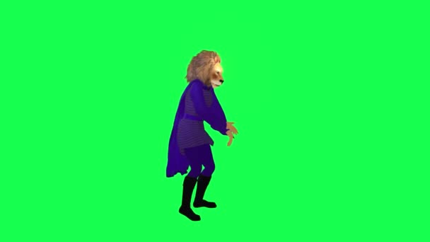Animovaný Lev Král Tanec Samba Levého Úhlu Izolované Zelené Obrazovce — Stock video