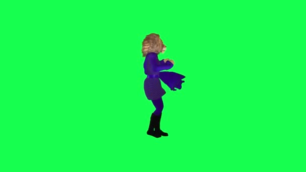 Rey León Animado Vestido Púrpura Girando Saltando Desde Ángulo Izquierdo — Vídeo de stock