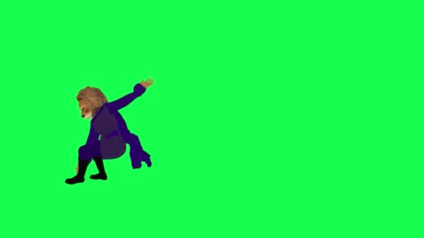 Лев Танцует Прыгает Прямым Углом Зеленом Экране Персонаж Мультфильма Симпатичный — стоковое видео