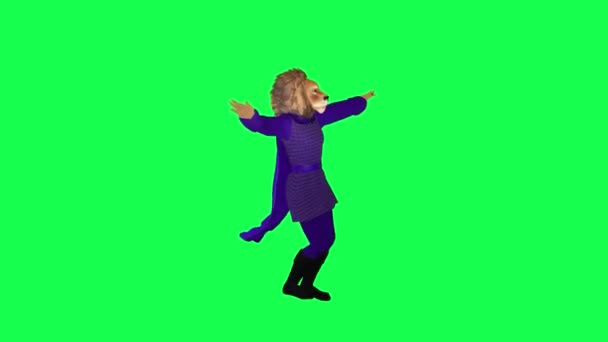 Animowany Lew Fioletowej Sukience Robi Taniec Jazzowy Lewego Kąta Zielonym — Wideo stockowe