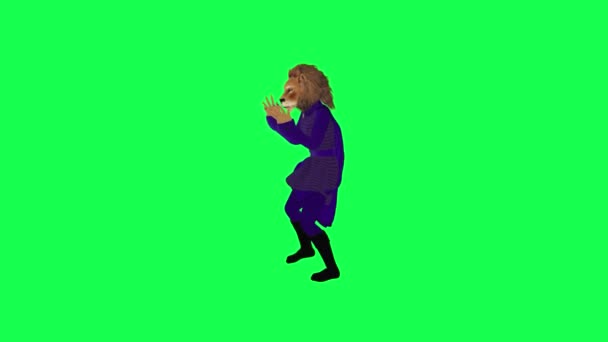 León Dibujos Animados Vestido Púrpura Bailando Estilo Gangnam Desde Ángulo — Vídeo de stock