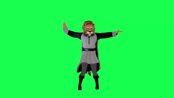 3D丛林之王从前角跳萨尔萨舞隔离在绿屏卡通人物可爱的彩色背景动画中 — 图库视频影像