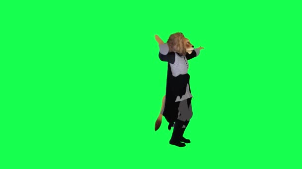 Король Джунглей Танцевальная Сальса Левого Угла Изолированы Зеленом Экране Персонаж — стоковое видео