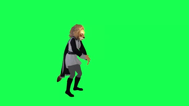 グレーブラックドレスダンスロボットヒップホップの3Dライオン 緑の画面キャラクター漫画かわいいクロマキーバックグラウンドアニメーションで隔離された左角度から — ストック動画