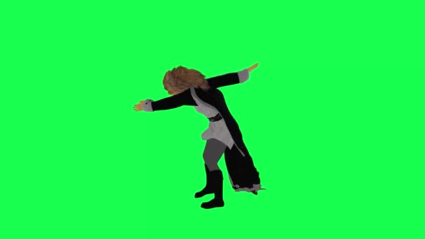 緑の画面キャラクター漫画かわいいクロマキーバックグラウンドアニメーションでクロマキーを踊るグレーブラックドレスでライオンを征服3D — ストック動画