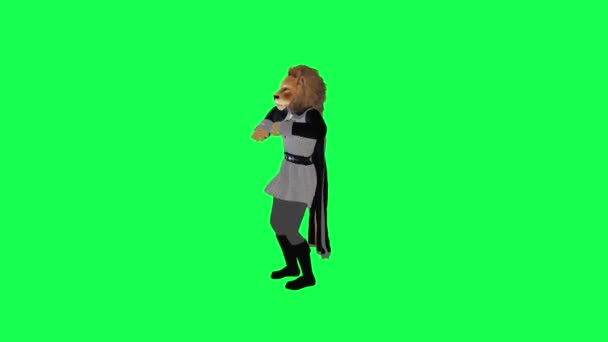 Triumphant Lion Gray Black Outfit Dancing Happy Chroma Key Isolated — Stock Video