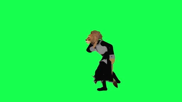 3Dアニメーションライオンダンスカポエイラ隔離された右角緑のスクリーンキャラクター漫画かわいいクロマキー背景アニメーション — ストック動画