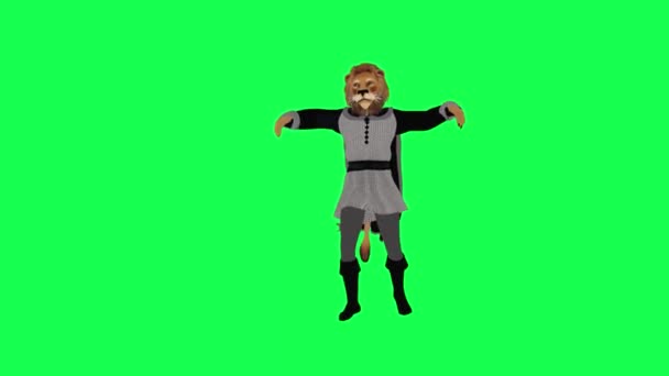 Анимированный Счастливый Лев Танцы Профессиональный Изолированный Передний Угол Зеленый Экран — стоковое видео