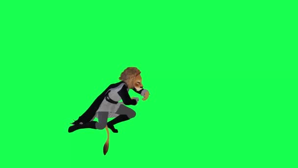 Desenho Animado Leão Luta Perfuração Isolado Esquerdo Ângulo Verde Tela — Vídeo de Stock