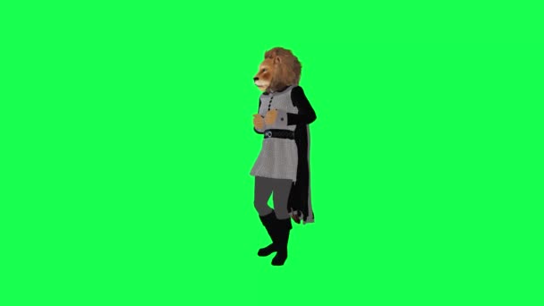 Geanimeerde Leeuw Verrast Gelukkig Geïsoleerde Rechthoek Groen Scherm Karakter Cartoon — Stockvideo