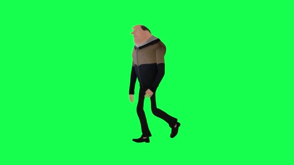 Resmi Giyinen Karikatürcü Dikey Açıyla Yürüyor Yeşil Ekran Karakterini Izole — Stok video