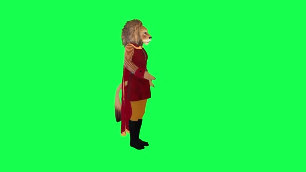 Animado Leão Dando Militar Saudação Isolado Esquerdo Ângulo Verde Tela — Vídeo de Stock