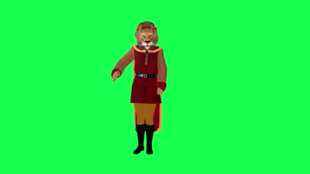 3D动画狮子向军队致敬孤立的前角绿色屏幕人物漫画可爱的彩色键背景动画 — 图库视频影像