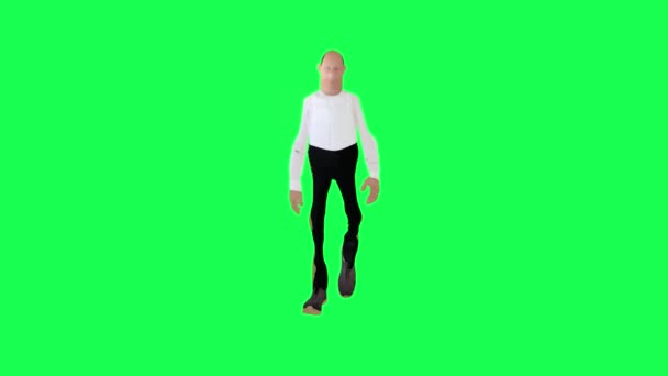 Calvo Hombre Animado Caminando Aislado Ángulo Frontal Pantalla Verde Personaje — Vídeo de stock