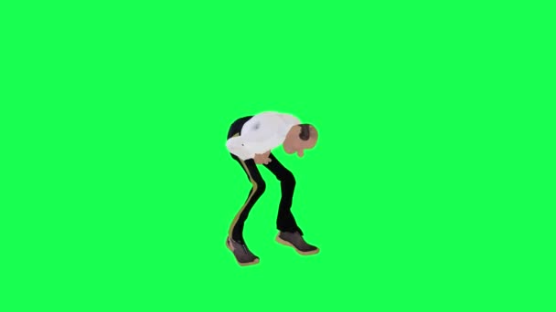 Tall Skinny Bald Animated Man Gets Shot Falls Isolated Left — Stock Video