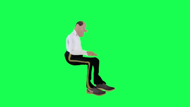 Animovaný Vysoký Hubený Plešatý Muž Karban Levý Úhel Izolovaný Zelená — Stock video