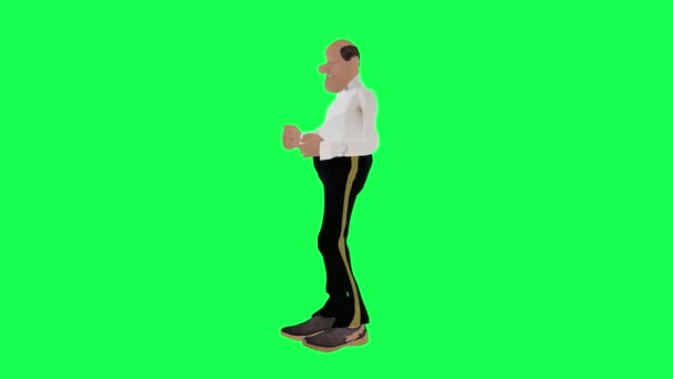 Tall Skinny Bald Animated Man Playing Card Right Angle Isolated — Stock Video
