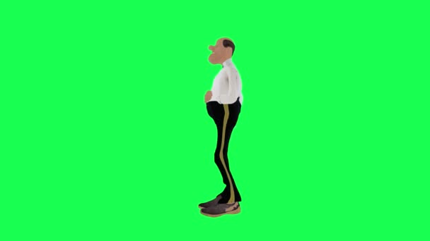 Vysoký Vyhublý Holohlavý Animovaný Muž Pití Alkoholu Pravý Úhel Izolované — Stock video