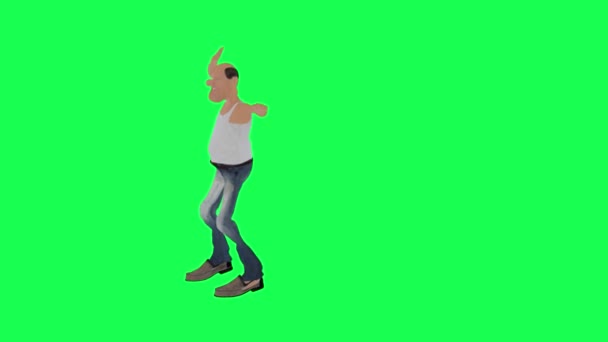 沉溺于高大瘦小的3D男人跳舞白痴直角孤零零的绿屏人物卡通片可爱的色彩键背景动画 — 图库视频影像