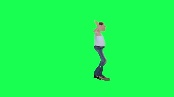 Skallig Lång Smal Man Dansar Samba Front Vinkel Isolerad Grön — Stockvideo