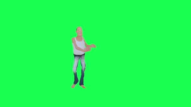 Лысый Высокий Худой Мужчина Танцующий Самба Левый Угол Изолированный Зеленый — стоковое видео