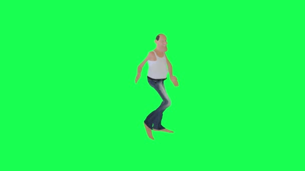 Лысый Худой Наркоман Мужчина Танцует Сальсу Прямым Углом Изолированный Зеленый — стоковое видео