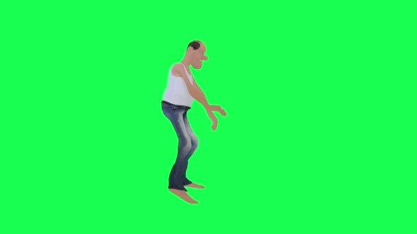 Bald Skinny Addict Man Dancing Salsa Left Angle Isolated Green — Stock Video
