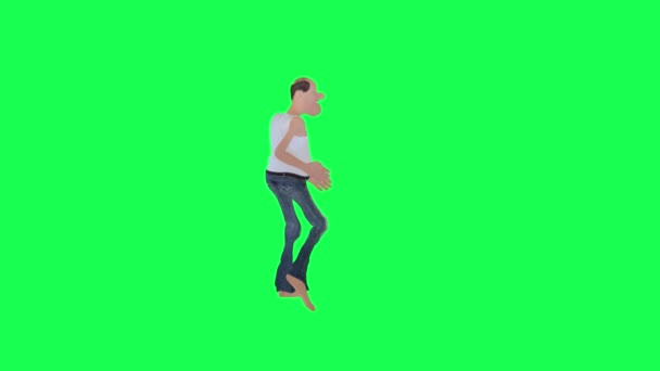 Holohlavý Vyhublý Závislý Muž Tanec Salsa Přední Úhel Izolované Zelené — Stock video