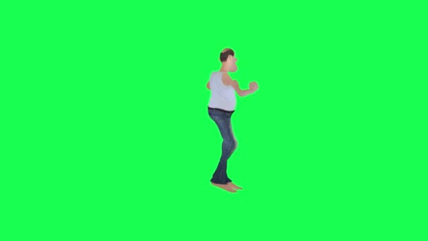 Wysoki Łysy Nałogowiec Człowiek Rapowanie Zielony Ekran Odizolowany Lewy Kąt — Wideo stockowe