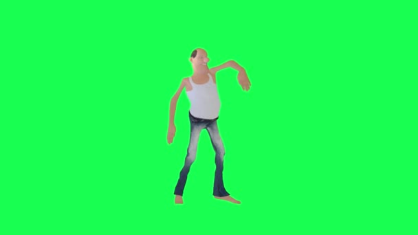 Großen Dünnen Mann Mit Glatze Weißer Unterwäsche Und Jeans Tanzen — Stockvideo