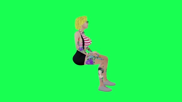 Blondynka Pełni Wytatuowana Kobieta Siedzi Klaskając Wiwatując Kąt Prosty Odizolowany — Wideo stockowe