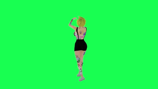Full Tattooed Blonde Woman Glasses Dancing Tut Hip Hop Isolated — Stock Video