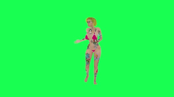 Volledige Getatoeëerde Blonde Vrouw Roze Bikini Dansen Professionele Salsa Voorkant — Stockvideo