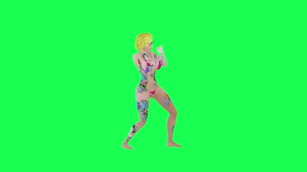 Блондинка Татуйована Жінка Рожевому Бікіні Танцює Робот Хіп Хоп Лівий — стокове відео