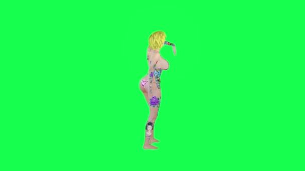 セクシー ブロンド タトゥー ピンク ビキニ ダンス ヒップホップ 孤立した スクリーン キャラクター — ストック動画