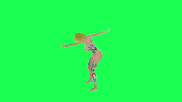 Sexy Blondýny Tetované Žena Růžové Bikiny Tanec Gangnam Styl Pravý — Stock video