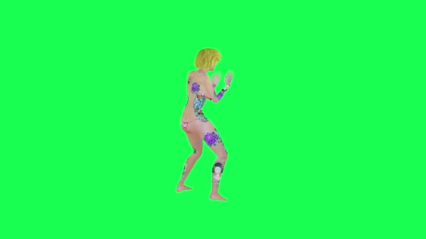 Повна Татуйована Сексуальна Блондинка Рожевому Бікіні Робить Турецький Танець Задній — стокове відео